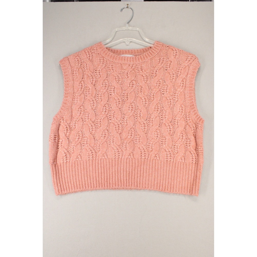 Sincerely Jules Sweater Vest Womens M Pink Cable Knit Sleeveless Preppy Boho